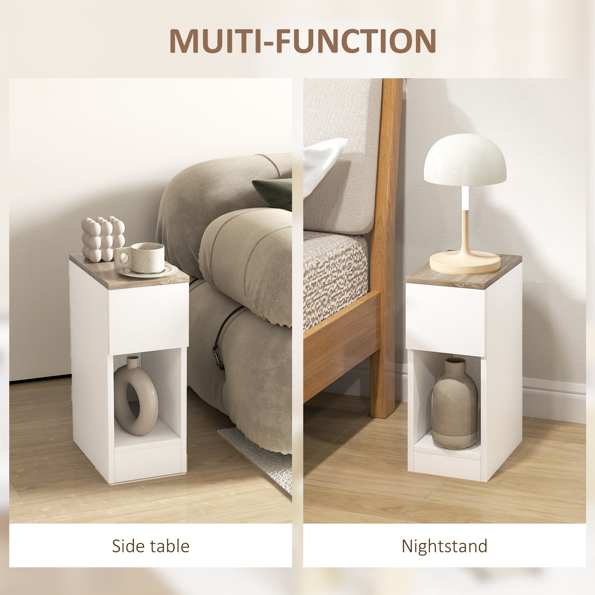 HOMCOM Set of Two Modern Storage Bedside Tables - Cream White