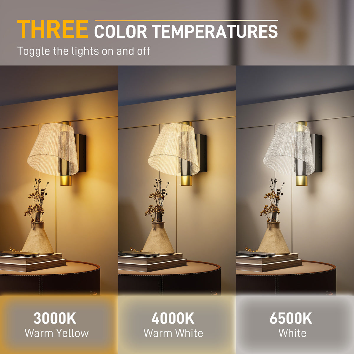 HOMCOM Led Wall Lamp 2 Pack, 5W Modern Indoor Starry Wall Light, Colour Temperature Adjustable 3000K/4000K/6500K, for Bedroom, Living Room, Hallway, Stairs, Black