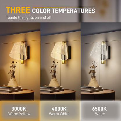 HOMCOM Led Wall Lamp 2 Pack, 5W Modern Indoor Starry Wall Light, Colour Temperature Adjustable 3000K/4000K/6500K, for Bedroom, Living Room, Hallway, Stairs, Black