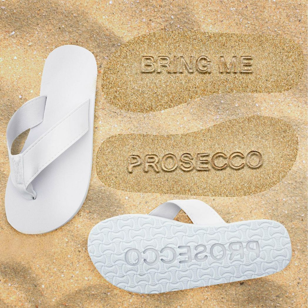 Flo "Bring me Prosecco" Sand Imprint Flip Flops White, Small