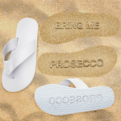 Flo "Bring me Prosecco" Sand Imprint Flip Flops White, Small