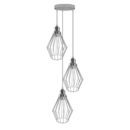 Chrome 3 Head Round Base Retro Vintage Loft Style Ceiling Lamp Shade