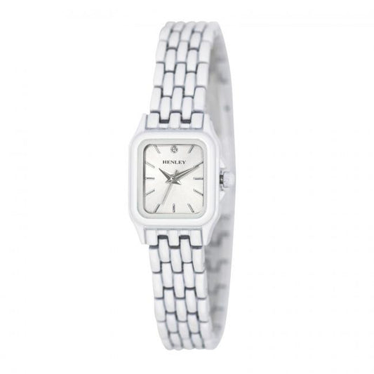Henley Ladies Rectangular Petite Case sunray dial White Bracelet Watch H07240.4