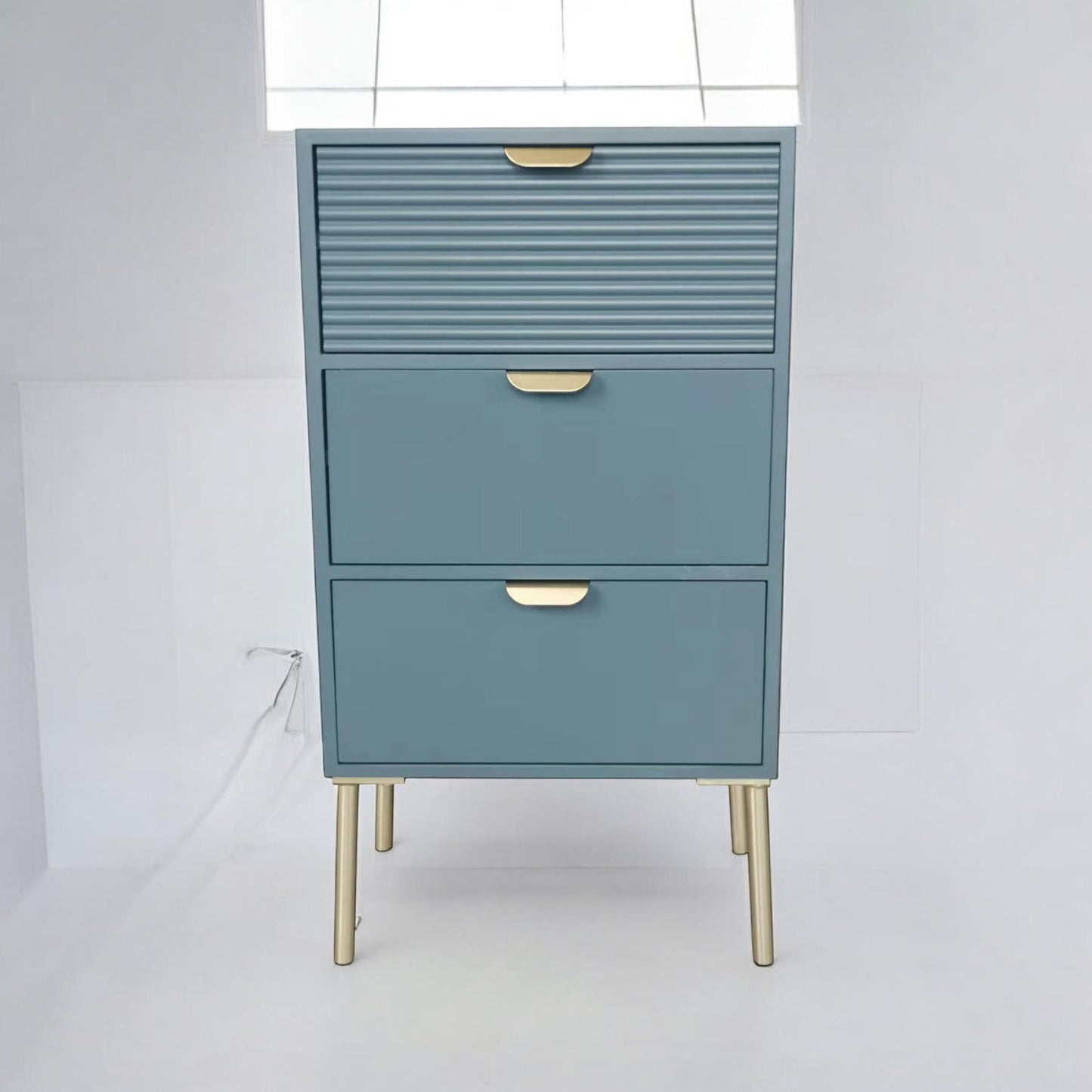 AcaciaHome Durable and Functional Wooden 3 Drawer Chest – Compact Storage Solution with 3-drawer chest, pine top, metal handles, and ample storage in a sleek for modern bedrooms (Blue)