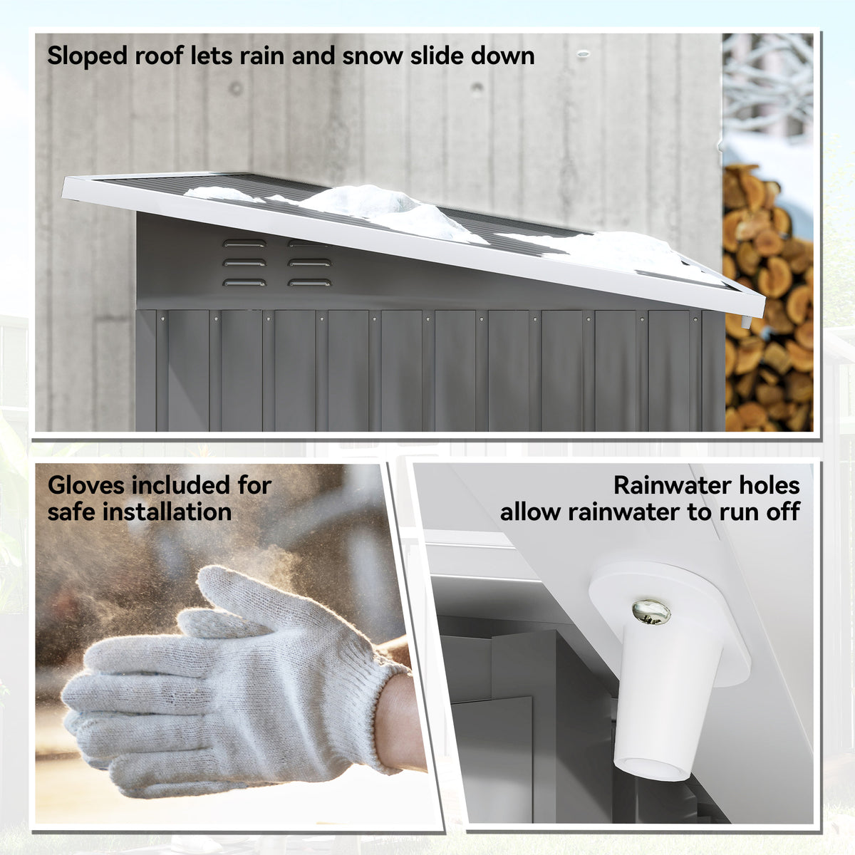 Outsunny 7 x 4ft Eco-friendly Galvanised Steel Garden Shed, with Lock and Gloves, 40kg/㎡ Snow Capacity - Grey
