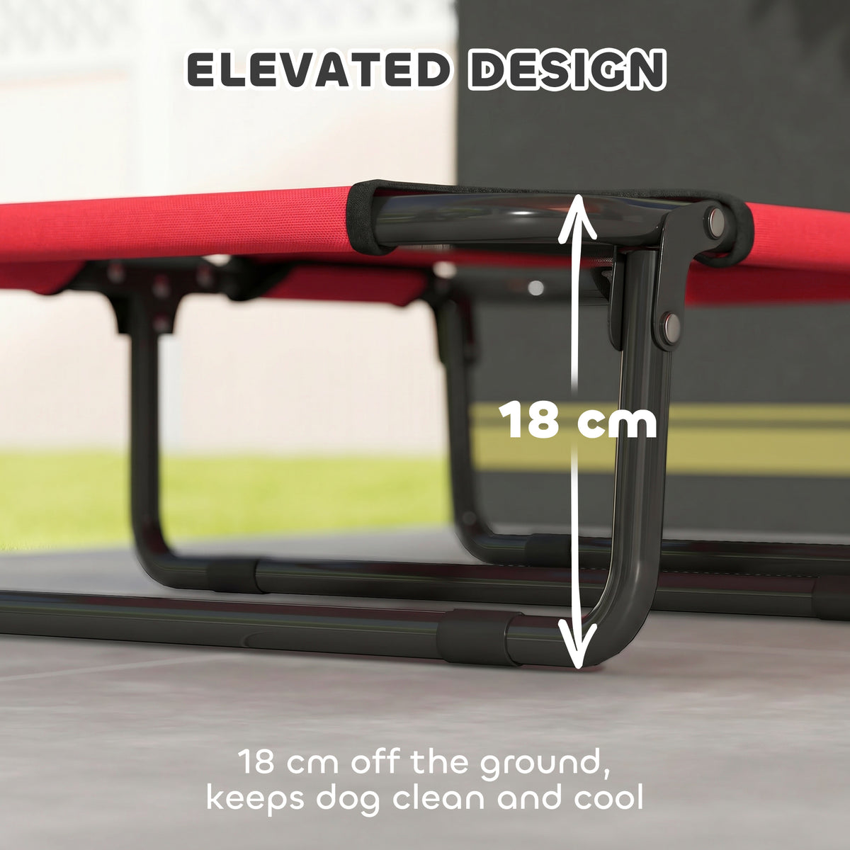 PawHut Portable Raised Dog Bed, Elevated Pet Cot with Breathable Mesh for Indoor Outdoor, for Small Medium Dogs, Red