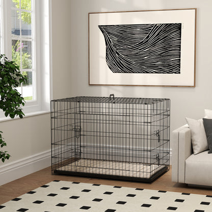 PawHut Foldable Dog Crate with 2 Doors with Tray, Soft Cushion, for Extra and Large Dogs, 106 x 71.5 x 76 cm, Black