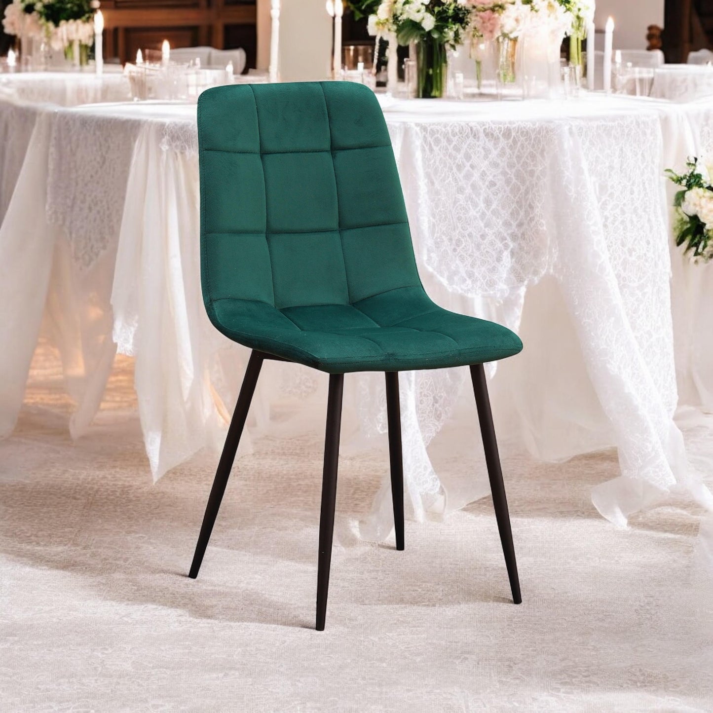 AcaciaHome Modern & Stylish Velvet Cushion Padded Metal Legs Dining Chairs - Ergonomic Design Comfortable Chairs Perfect for Kitchen, Dining, Living Room, and etc. (Green Fabric)