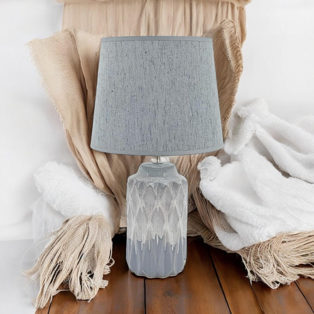 AcaciaHome Modern and Classic Cute Grey Two-Tone Ceramic Table Lamp with White Drum Shade - Perfect Stylish and Functional Hall Light for Living Room. Bedroom, and Office Decor (43CM)