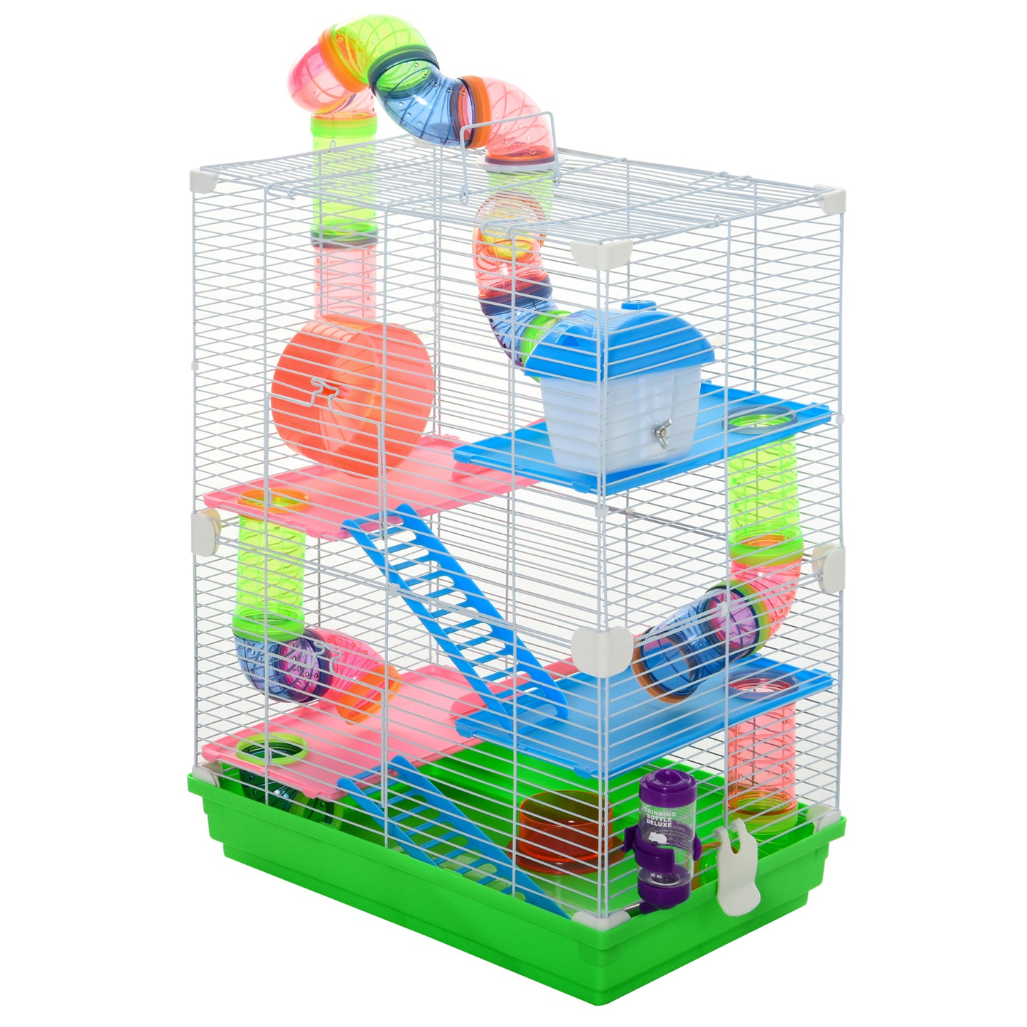 5 Tier Hamster Cage Carrier Habitat Small Animal House w/ Exercise Wheels Tunnel