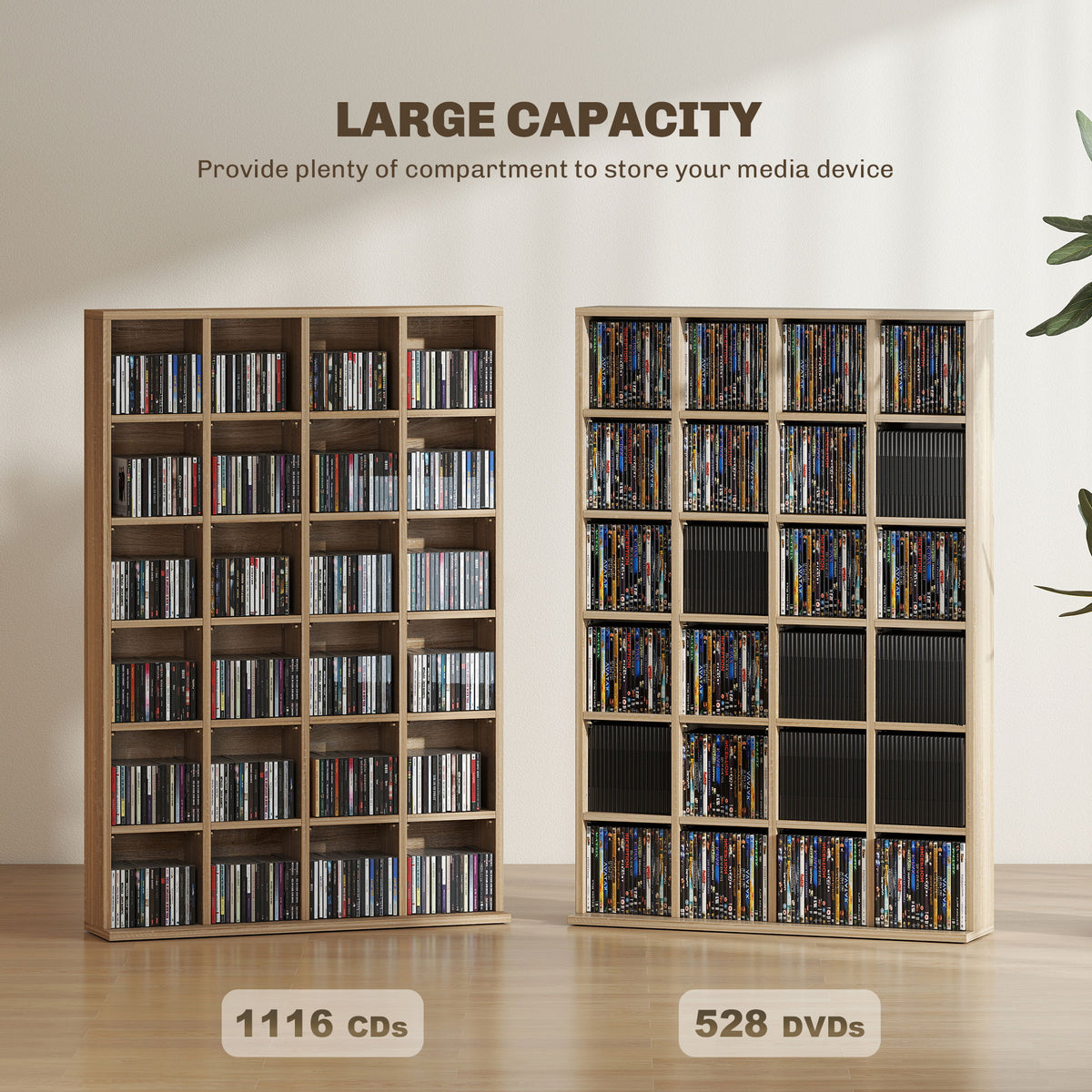 HOMCOM CD Storage Unit with Adjustable Shelves, Suitable for up to 456 CDs, 89 x 130.5 cm, Nature Wood Finish
