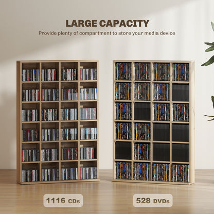 HOMCOM CD Storage Unit with Adjustable Shelves, Suitable for up to 456 CDs, 89 x 130.5 cm, Nature Wood Finish