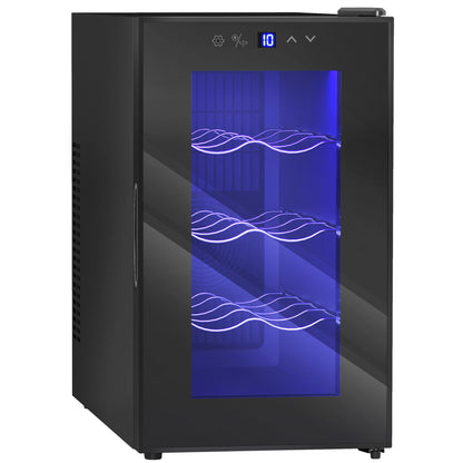 HOMCOM Mini Table Top Wine Fridge, 8 Bottle, 17L, 8-18℃, 26.5cm Quiet Under Counter Wine Cooler Fridge with Glass Door, LED Light, Digital Touch Screen, Temperature Control