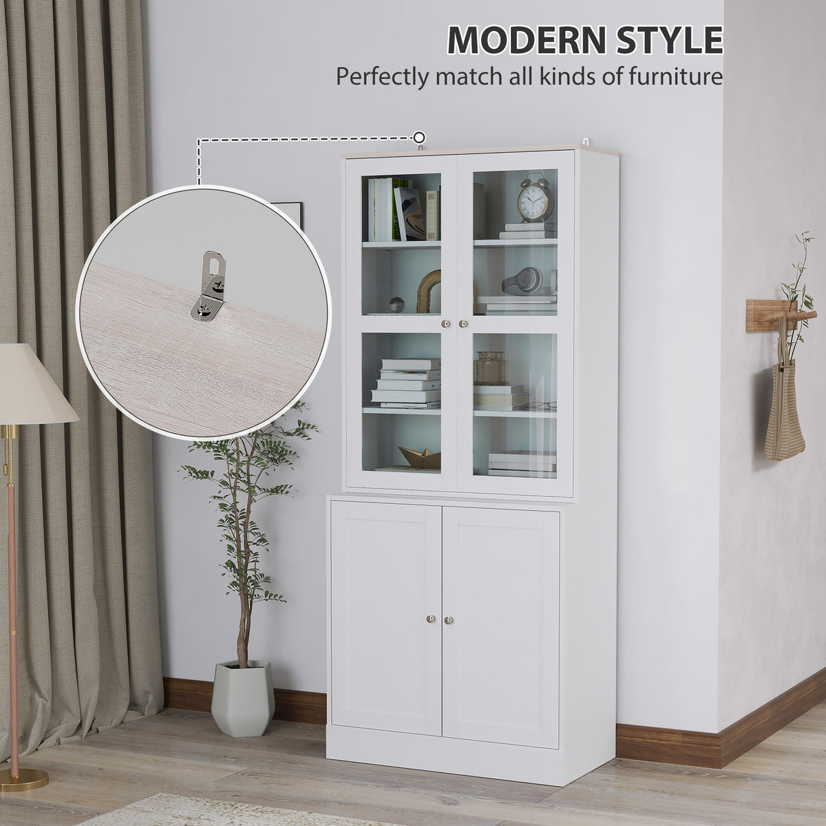 HOMCOM Double Storage Display Cabinet with Adjustable Shelves, MDF - White