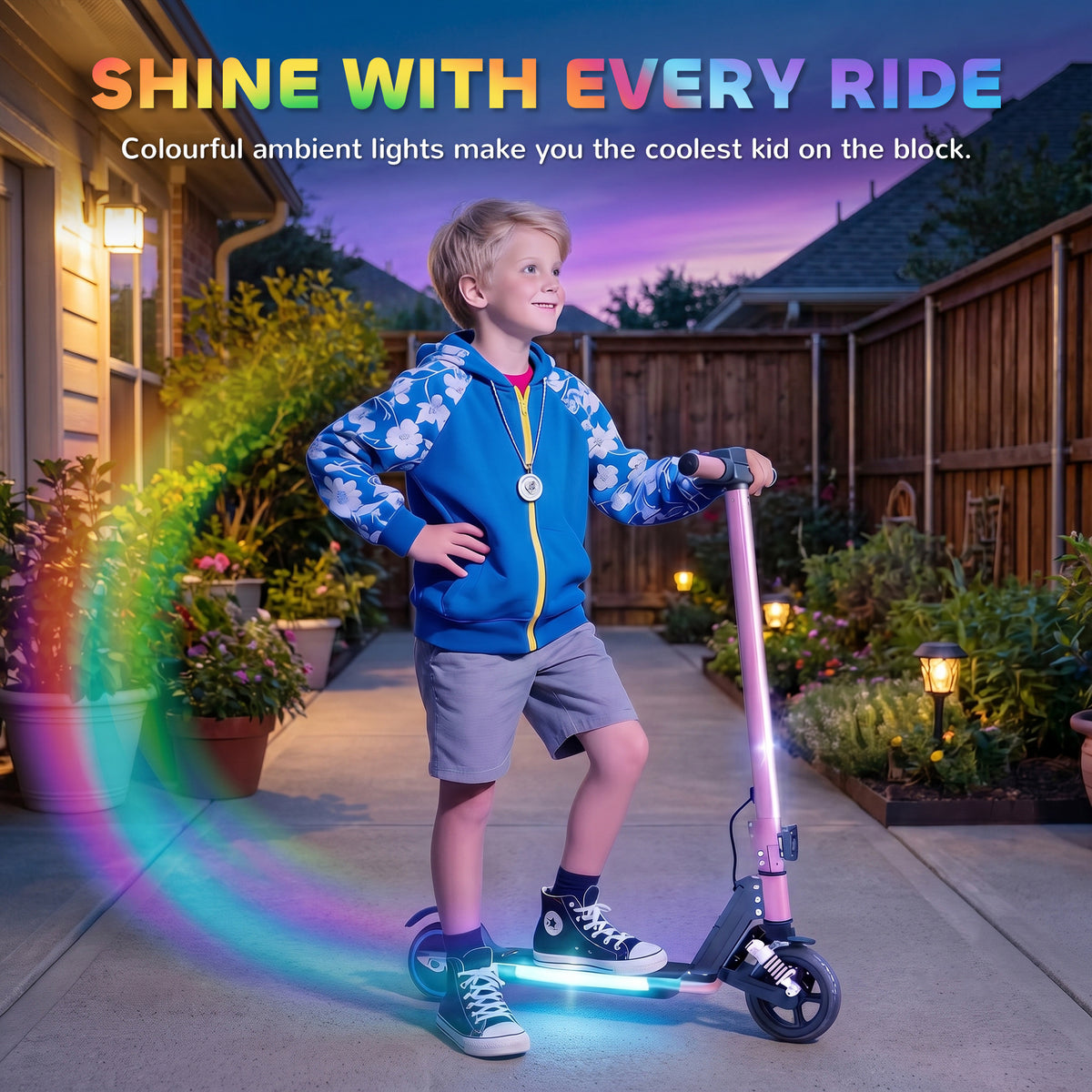SPORTNOW Folding Electric Scooter for Kids, with Dual Brakes, Front Suspension, LED Colourful Lights, Pink