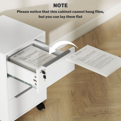 HOMCOM Three-Drawer Locking Filing Cabinet - White