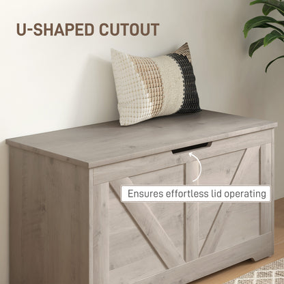 HOMCOM 100L Home Storage Box, with Safety Hinge - Grey Wood-Effect