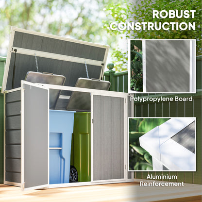 Outsunny 4.7 x 2.5FT Garden Shed, Double Bin Storage Shed with Lockable Doors, Outdoor Small Shed with Openable Lid for 2 Rubbish Bins, Garden Tools, Grey