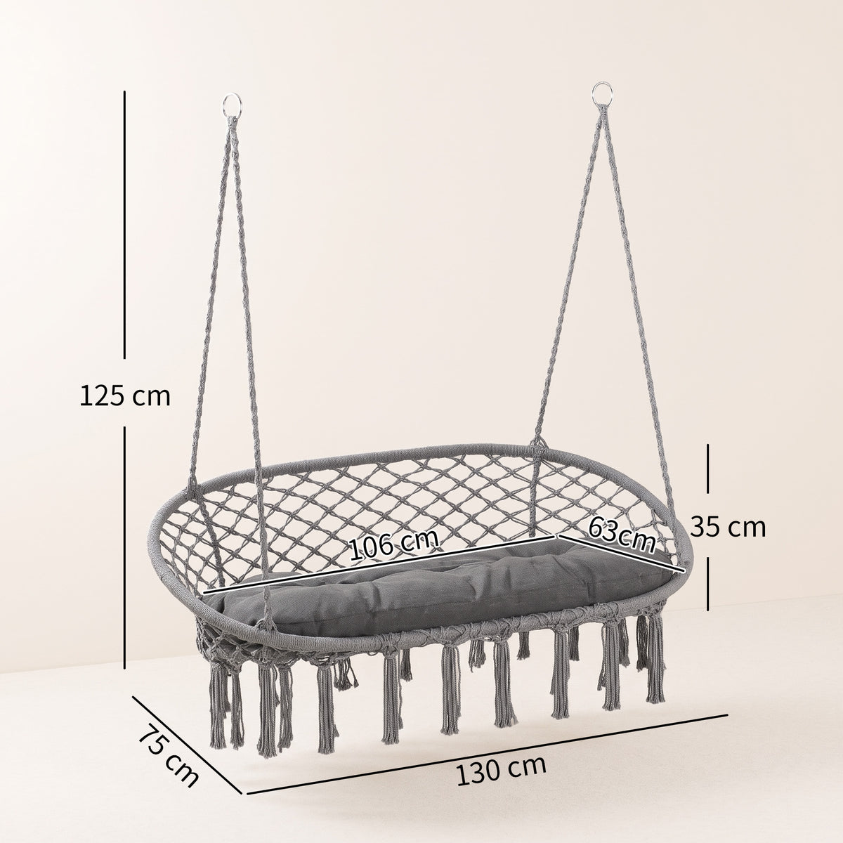 Outsunny Two-Seater Boho Macrame Hammock Swing - Grey
