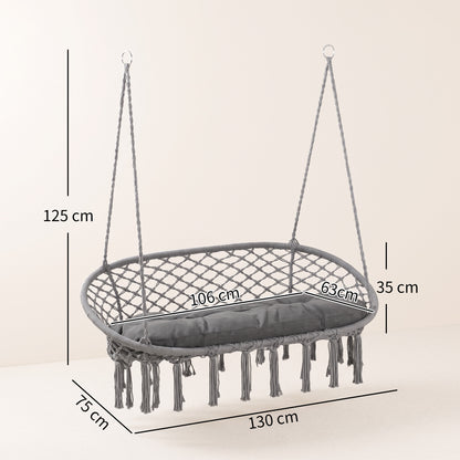 Outsunny Two-Seater Boho Macrame Hammock Swing - Grey