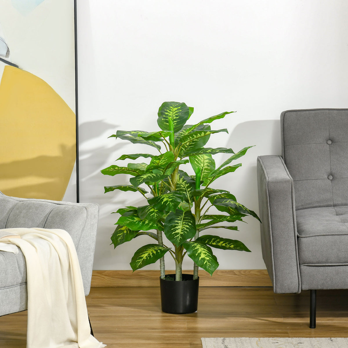 HOMCOM Faux Rose Plants, with Pots