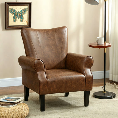HOMCOM Upholstered Accent Chair with Rolled Arms and Wood Legs, Armchair for Living Room Bedroom, Brown