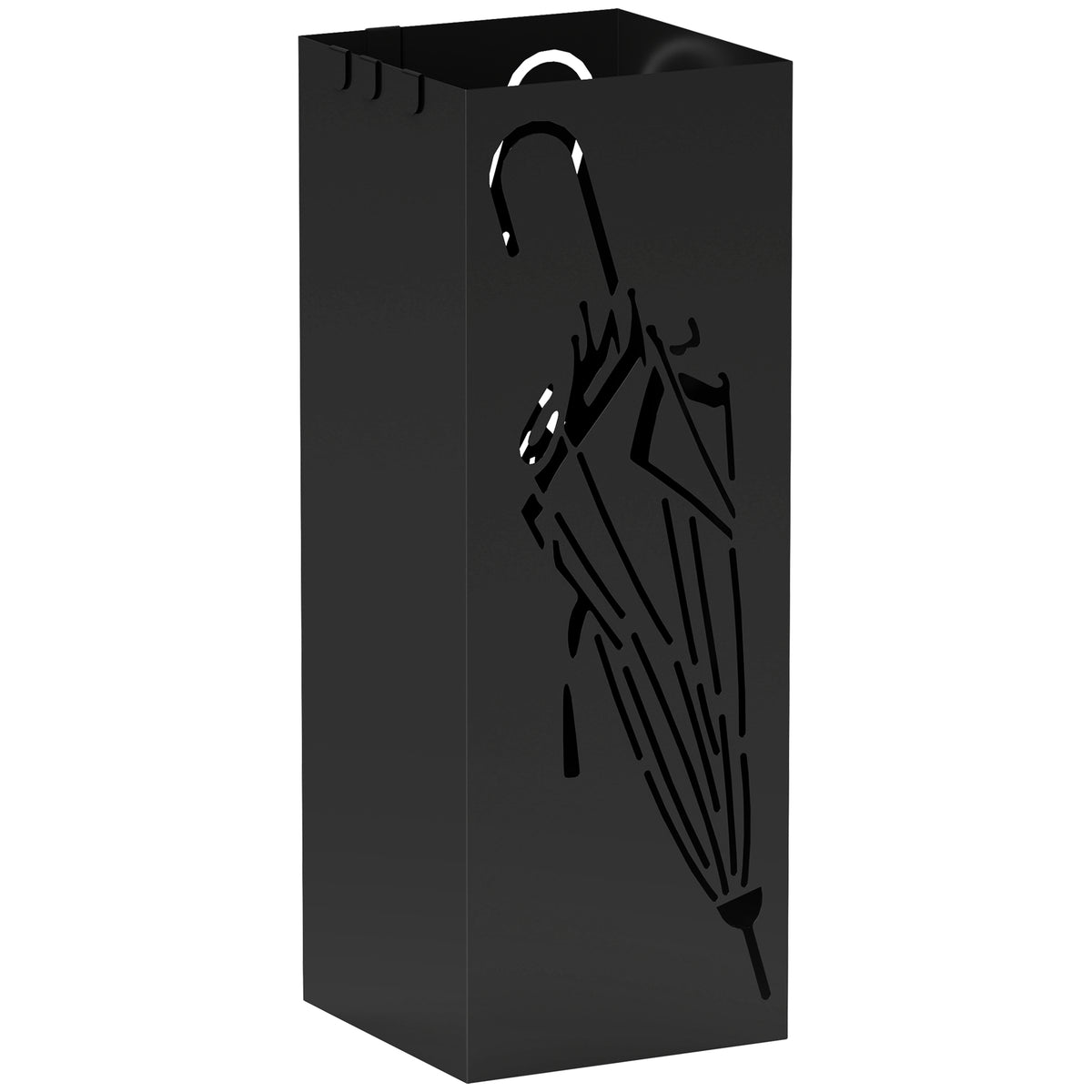 HOMCOM Metal Umbrella Stand, Square Umbrella Holder with 4 Hooks and Removable Drip Tray, Decorative Umbrella Storage Rack for Entryway, Hallway, 15.5 x 15.5 x 41 cm, Black
