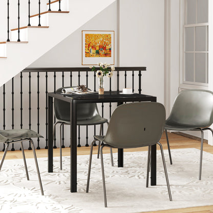 HOMCOM Modern Square Dining Table for 2-4 People, with Glass Top & Metal Legs, Black