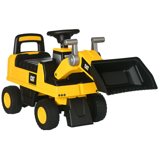 HOMCOM Ride on Tractor, CAT Licensed Kids Ride On Digger Excavator, Construction Toy Car with Adjustable Bucket, Horn, for Ages 1.5-3 Years