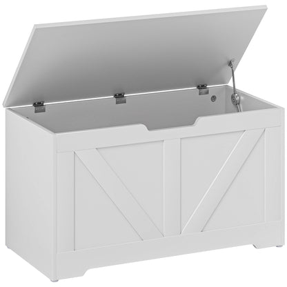 HOMCOM 100L Home Storage Box, with Safety Hinge - White Wood-Effect