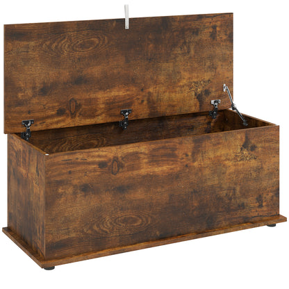 HOMCOM Storage Chest, Large 114L Blanket Box, Shoe Bench with Safety Hinged Lid, Storage Trunk, Bed End Bench for Bedroom, Hallway, Living room, Playroom, 100 x 40 x 40cm, Rustic Brown