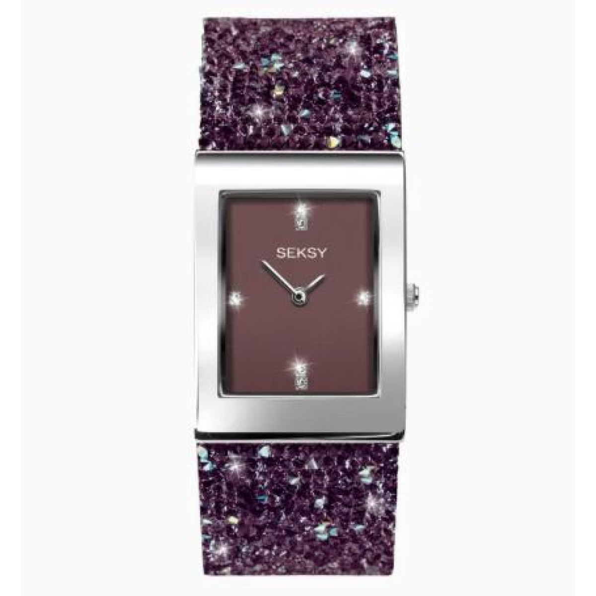 Sekonda Seksy Ladies Bling Rectangular Purple Dial & Purple stone Stainless Steel Bracelet Strap Watch