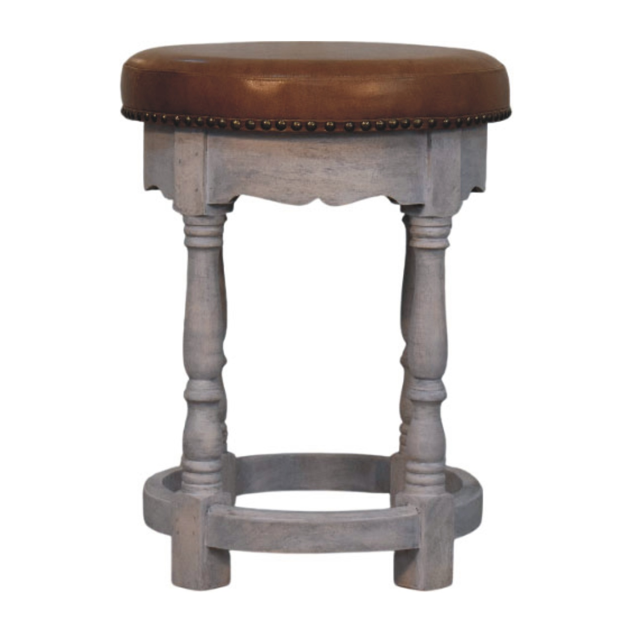 Artisan Furniture Solid Wood Rustic Charm Stool, Upholstered, Brown