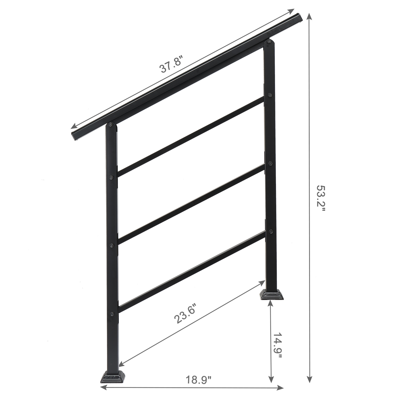 [Same Code：66442124  66442124]Handrails for Outdoor Steps, Wrought Iron Handrail Fits 1 or 3 Steps, Transitional Handrail with Installation Kit, Black
