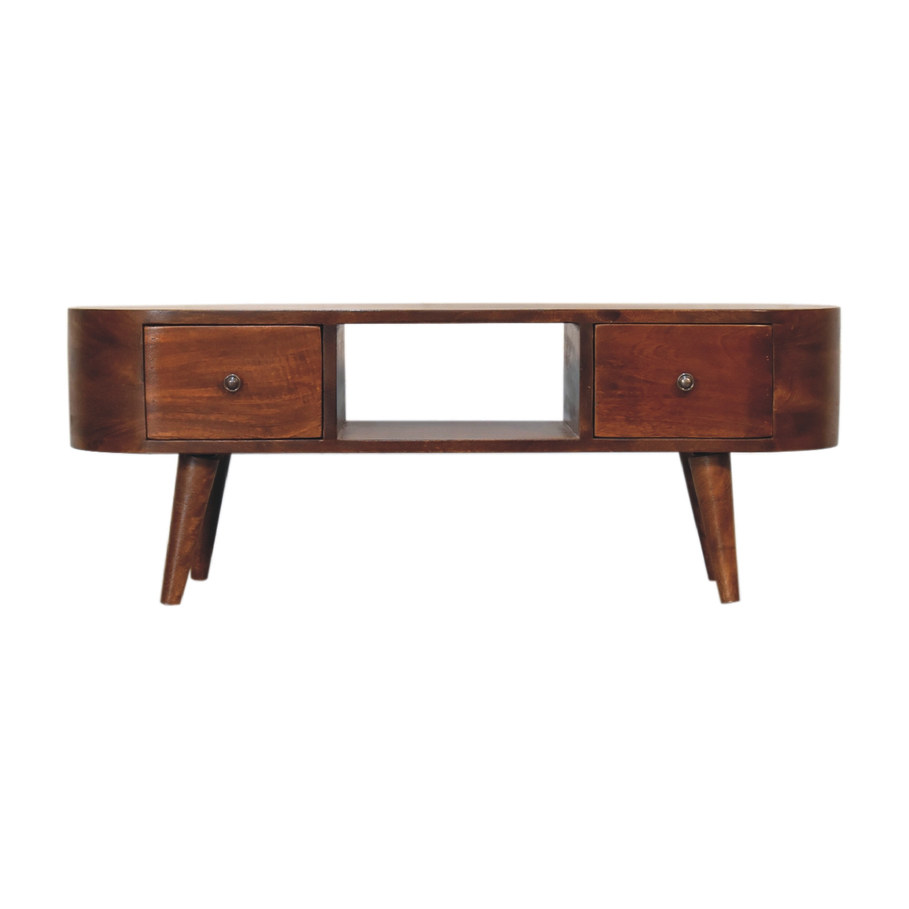 Artisan Furniture Solid Wood Chestnut Round Open Media Unit, 2 Drawers, Brown