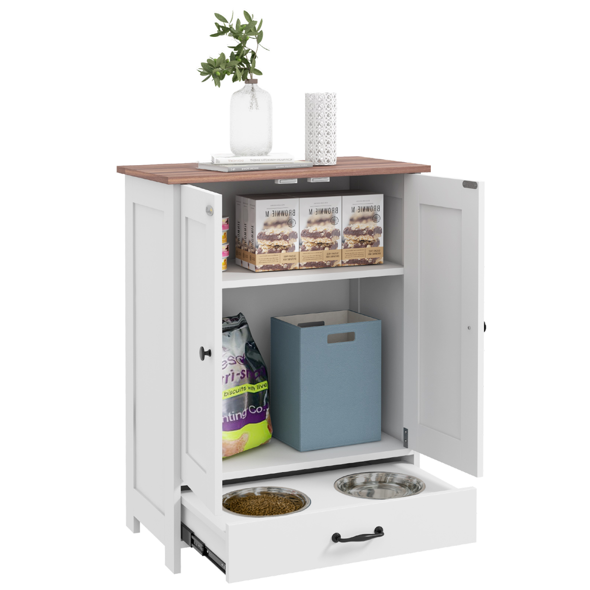 PawHut Dog Feeding Station with Storage, Pet Feeding Station with Dog Bowls