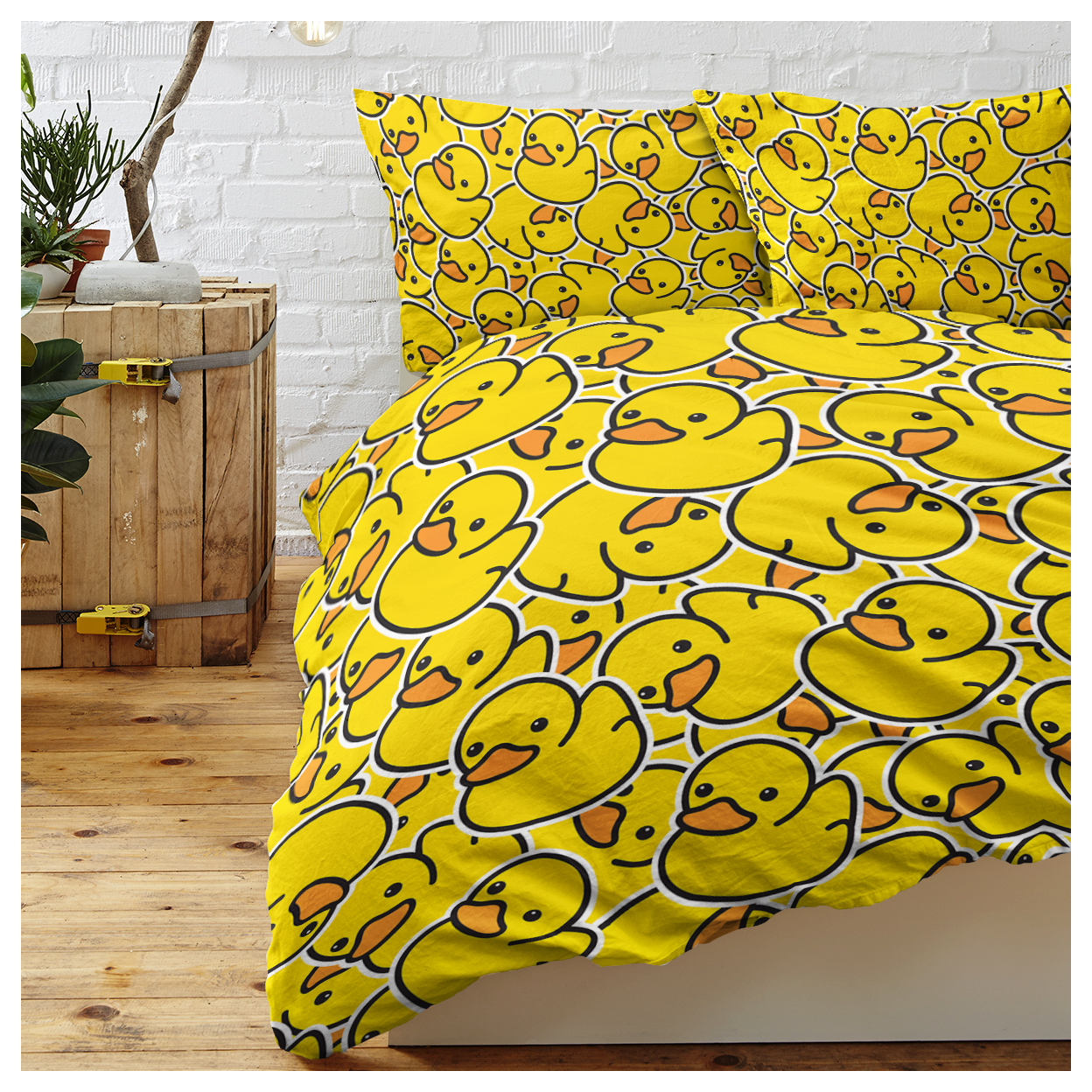 Duck Bedding Yellow Rubber Duck Duvet Cover Sets for Kids 3 Pieces Cute Yellow Duckies Comforter Cover Set Cartoon Duck Gifts for Duck Lovers (Single)