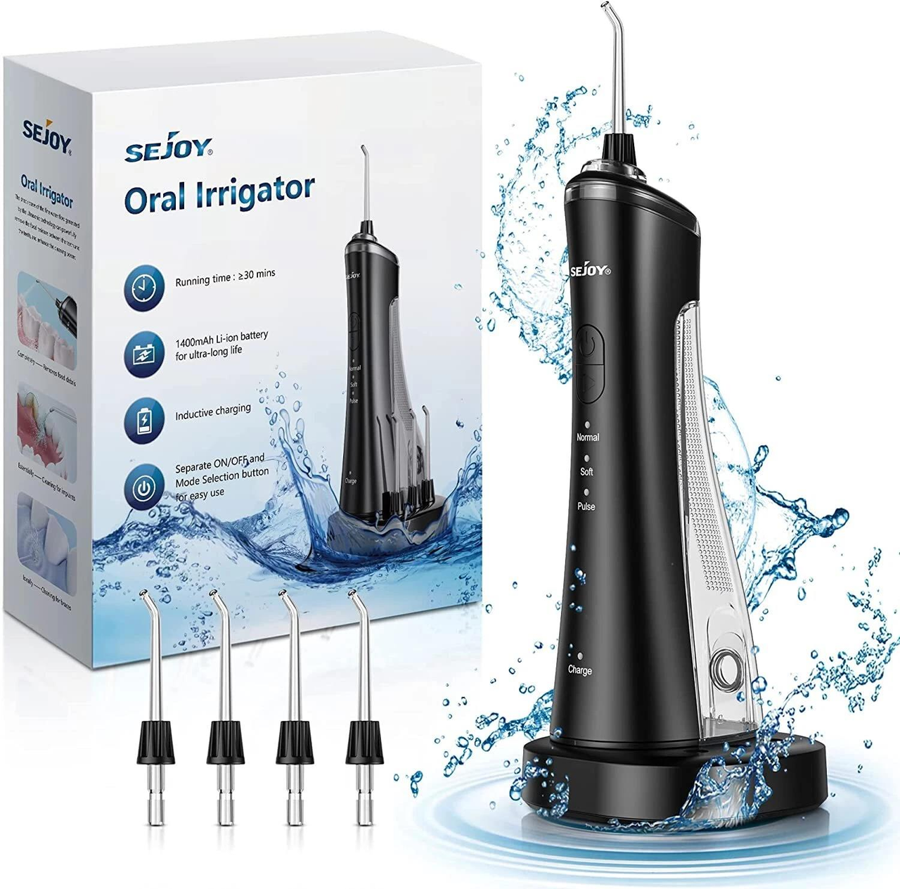 Dyzi Cordless Oral Irrigator Dental Water Flosser TB5011 3 Modes IPX7 Black