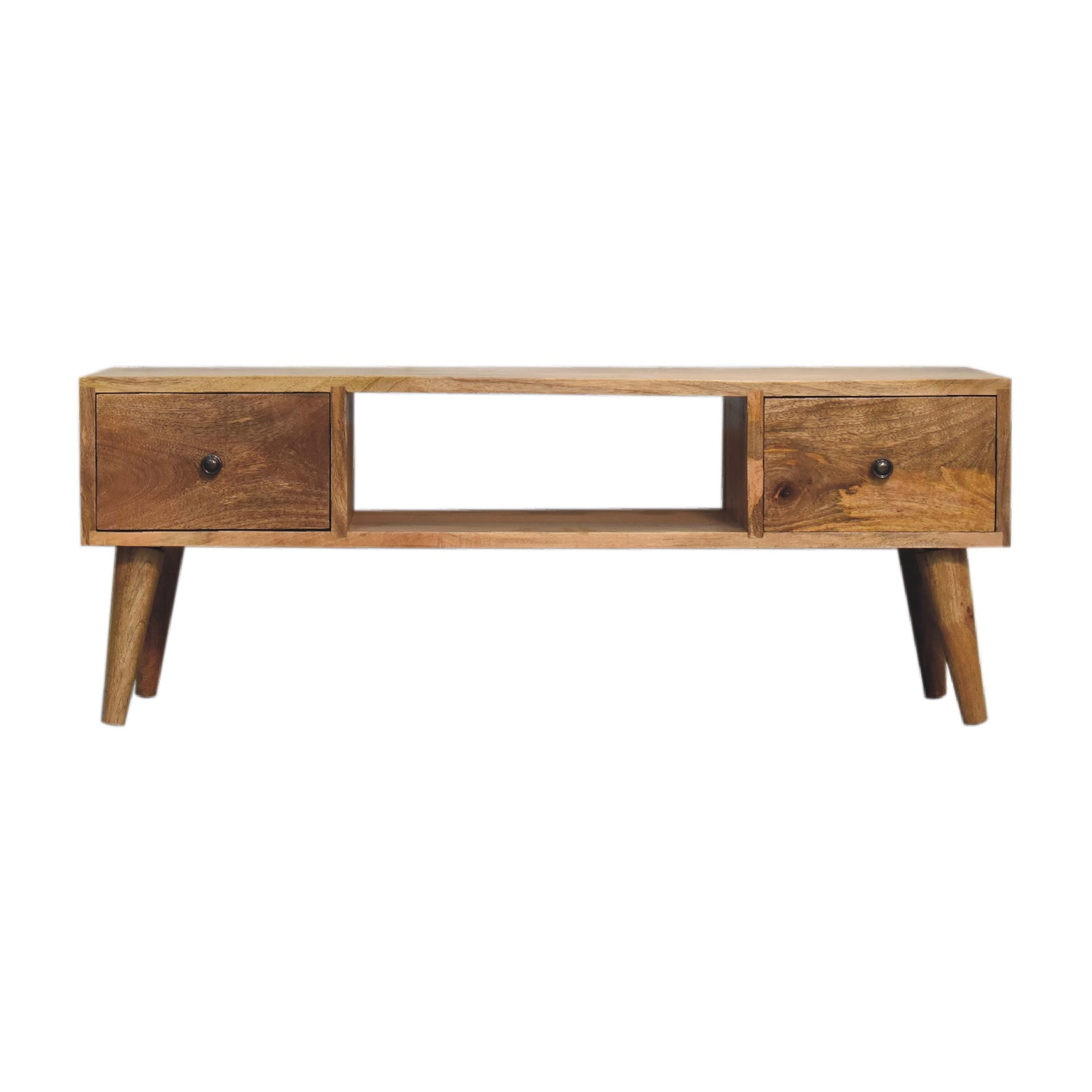 Artisan Furniture Solid Wood Classic Oak-ish Coffee Table, 2 Drawers & 1 Open Slot, Beige