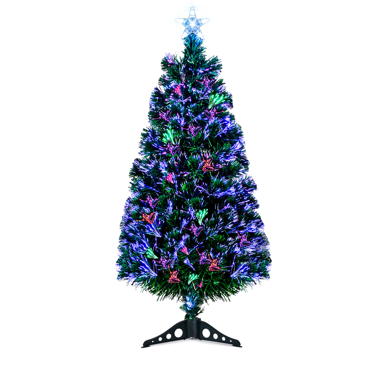 FCH 3ft Top With Stars Plastic Base PVC Material Optical Fiber Colorful And Color-Changing 85 Branches Christmas Tree White