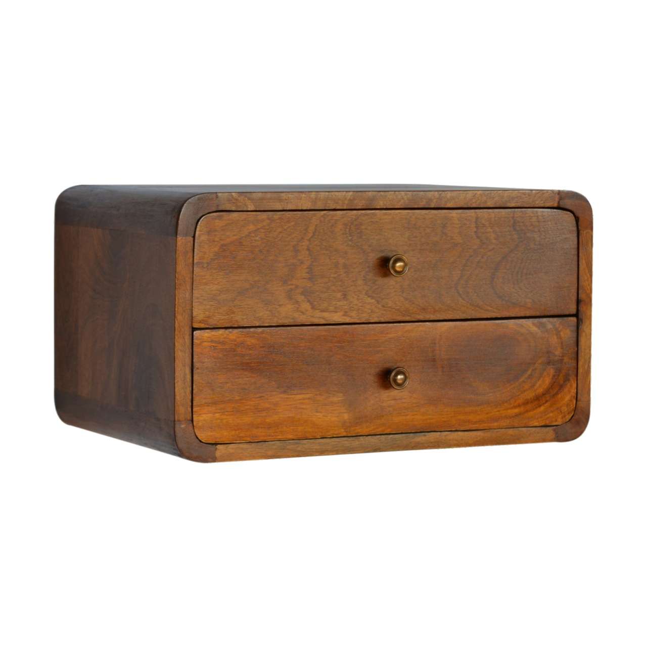 Artisan Furniture Solid Wood Floating Curved Chestnut Bedside, Brown, 2Drawers