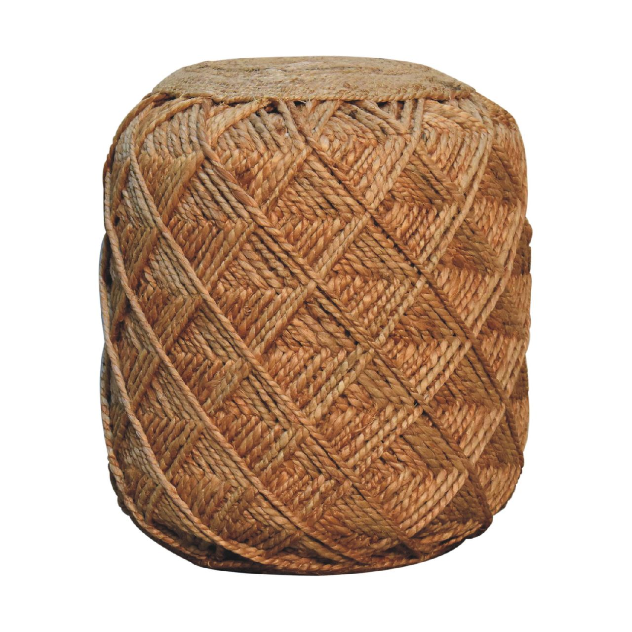 Artisan Furniture Solid Wood Jute Fiber Footstool Large Pattern, Beige