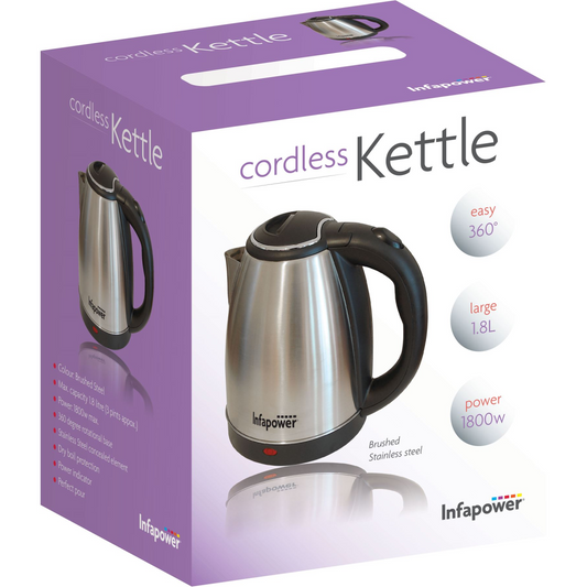 Infapower 1800w 1.8L 360 Cordless Brushed Stainless Kettle