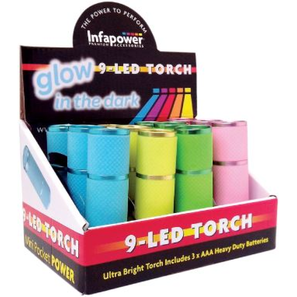 Infapower 9-LED Torch Glow in the dark (Pack of 12)