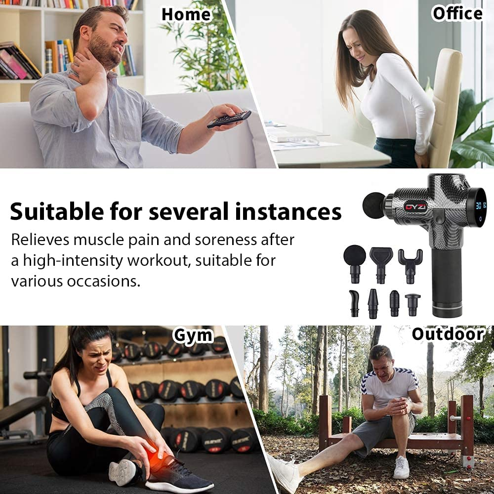 Handheld Dyzi Massage Gun, Percussion Deep Tissue Muscle Body Massager 6 Heads