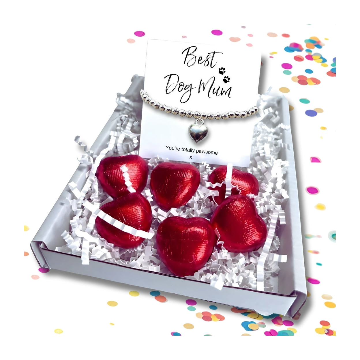 Best Dog Mum Mini Gift Hamper Silver Heart Bracelet