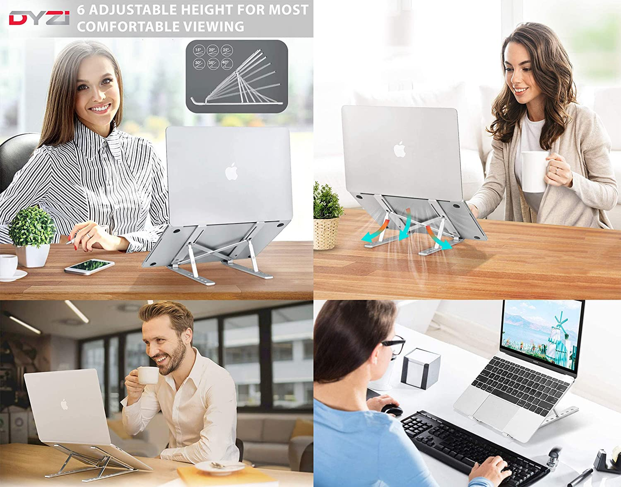 DYZI Laptop Stand-Ventilated Aluminium Laptop Holder for Macbook,Notebook,iPad-Adjustable Lightweight Cooling Stand compatible with Dell XPS,HP,Samsung,Lenovo, 10-15.6" Laptop or Tablet