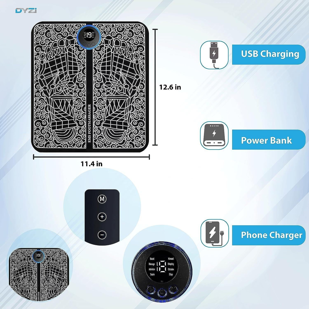 Dyzi EMS Foot Massager - Electrical Muscle Stimulation for Pain Relieve and Improve Circulation for Ultimate Comfort- Relax Your Feet with Rechargeable Foot Massager