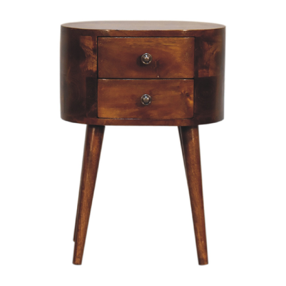 Artisan Furniture Solid Wood Mini Chestnut Rounded Bedside Table, Brown, 2 Drawers