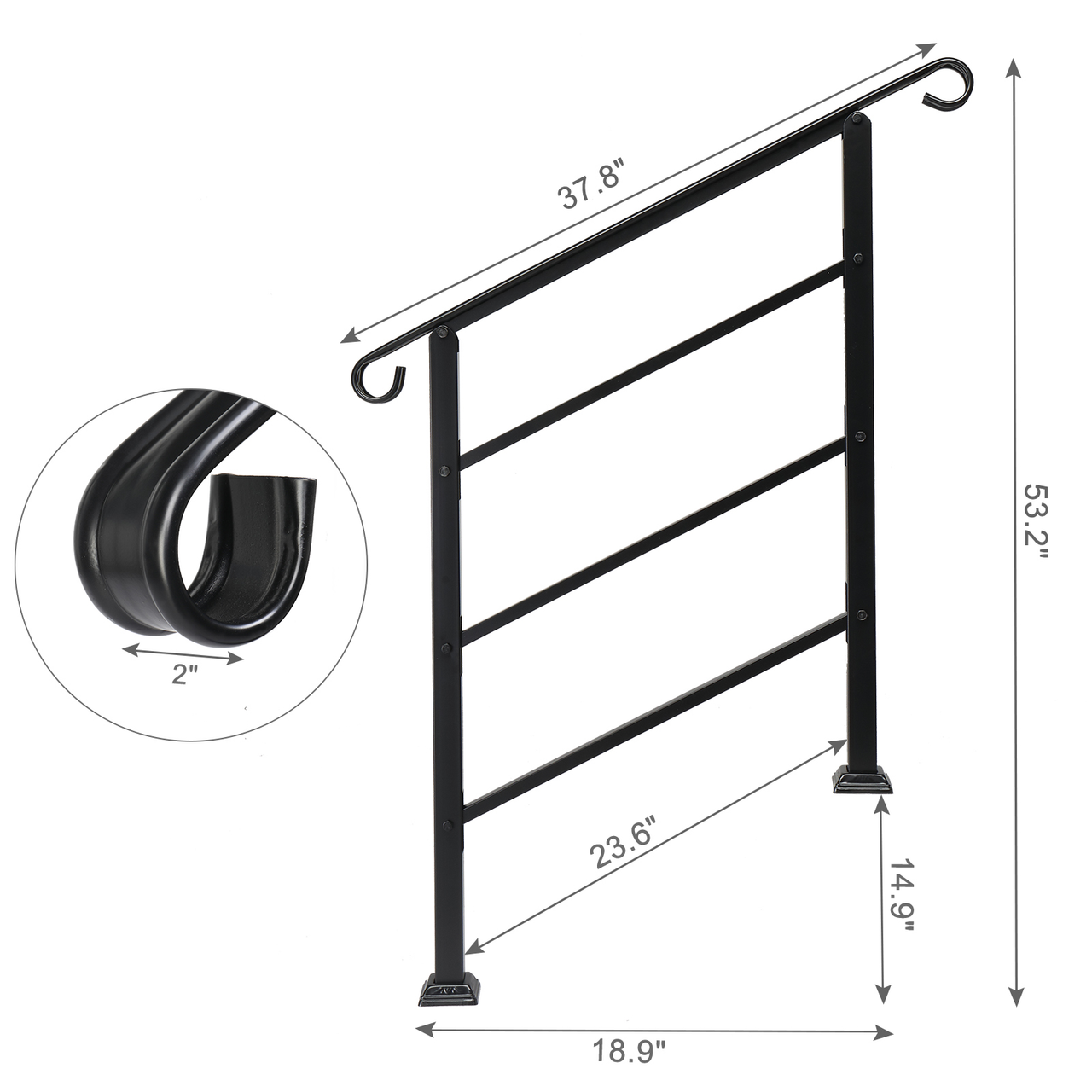 [Same Code：52168185  78675783]Handrails for Outdoor Steps, Wrought Iron Handrail Fits 1 or 3 Steps, Transitional Handrail with Installation Kit, Black
